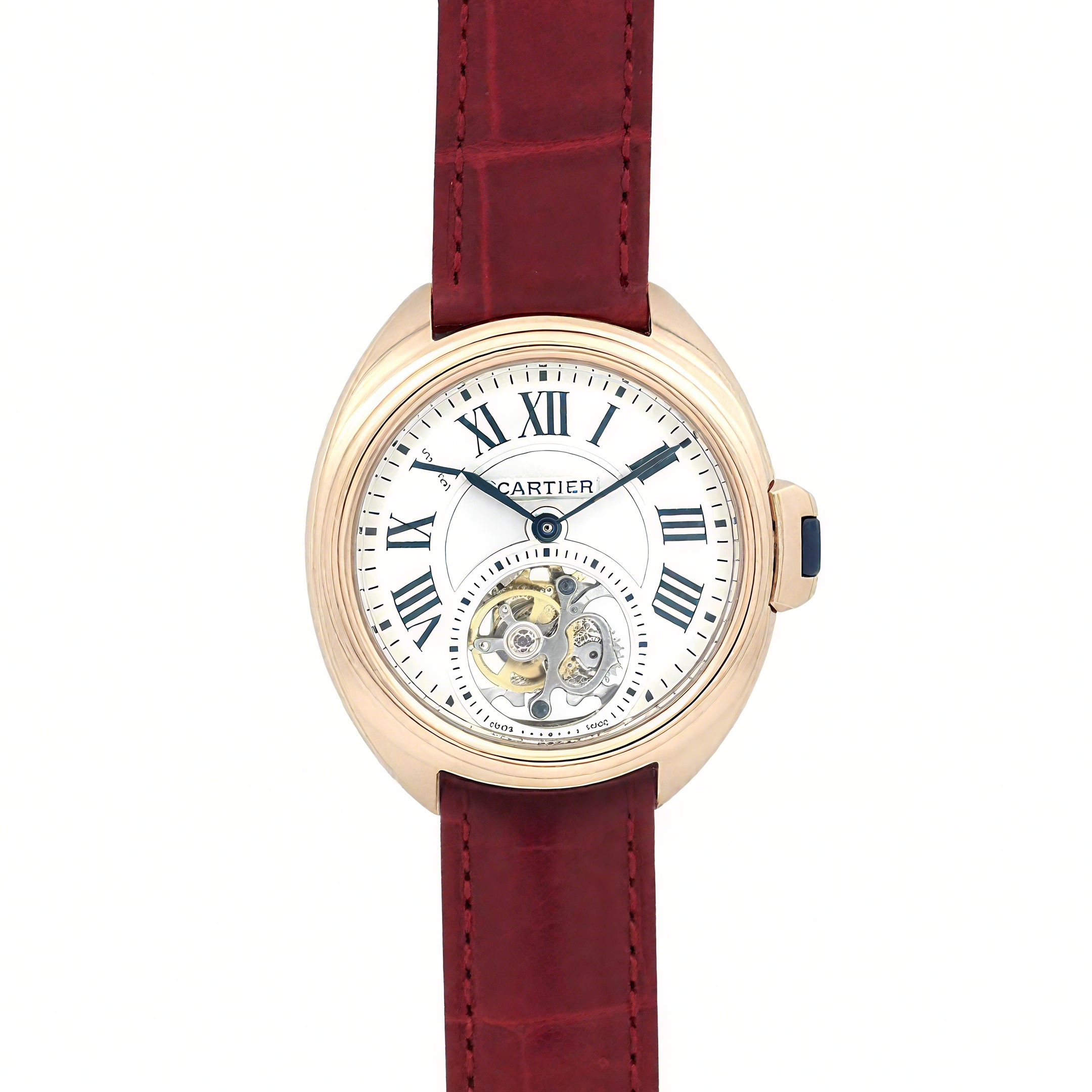 Cle de Cartier Tourbillon Rose Gold 35mm on Red Leather Strap-fasswatch