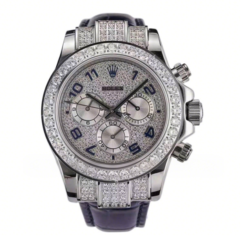 Rolex Daytona 116599 Diamond Paved Dial in White Gold on Blue Leather Strap-fasswatch