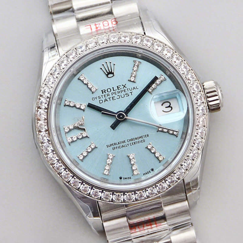 Rolex Datejust 28 278384 Ice Blue Dial Diamond Markers with Diamond Bezel in Steel-fasswatch