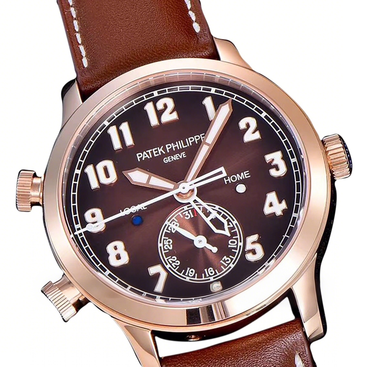 Patek Philippe Calatrava Pilot Travel Time 5524R Brown Dial in Rose Gold-fasswatch