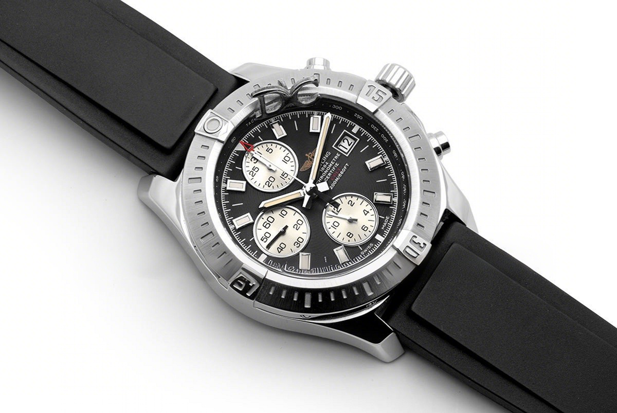 Breitling Colt Chronograph 44mm Black Dial in Steel on Black Rubber Strap-fasswatch
