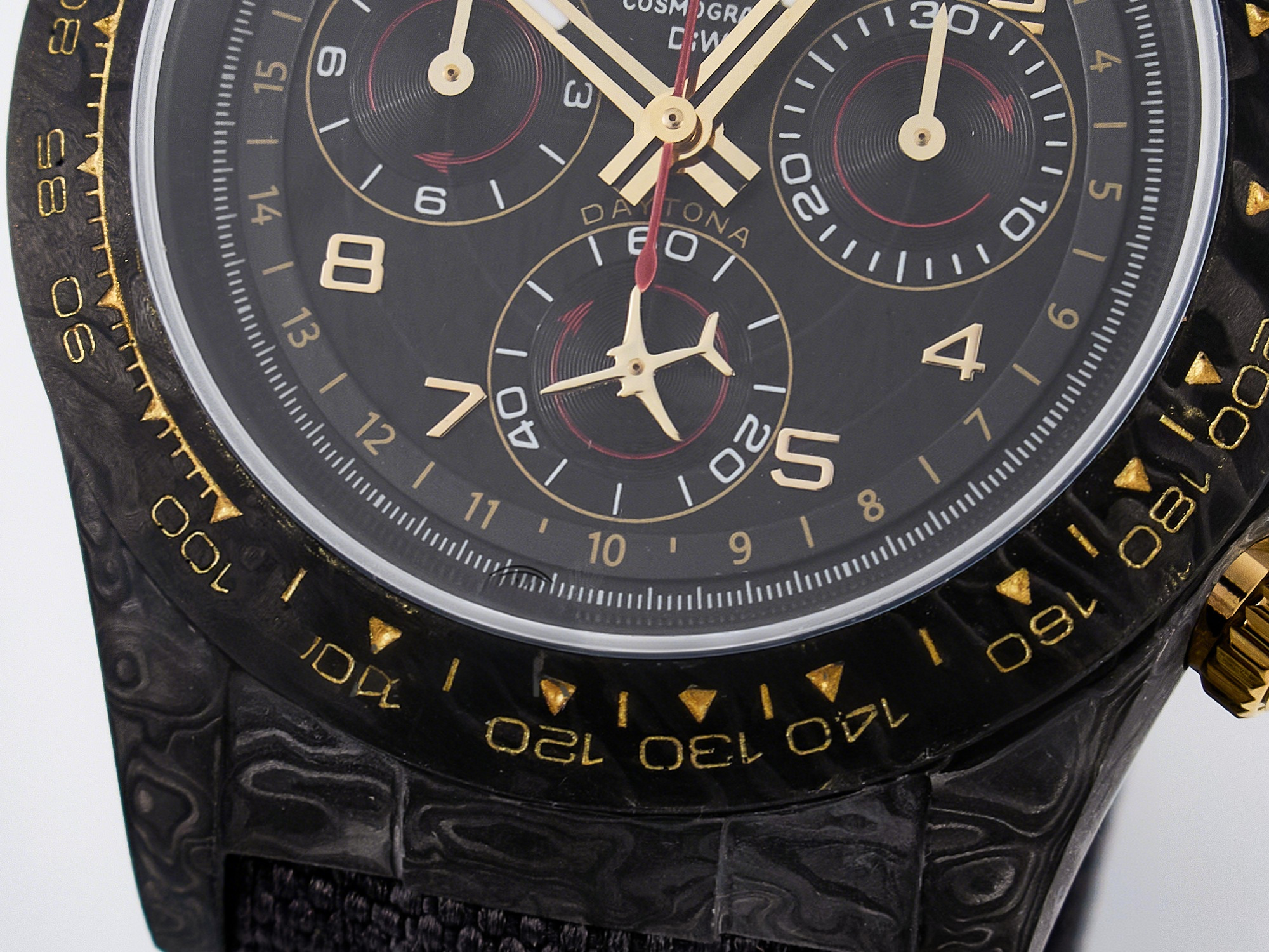 Rolex Daytona DIW “AVIA BLACK” Carbon DIWF 1:1 Best Edition Black/Red Dial on Black/Yellow Nylon Strap SH4130-fasswatch