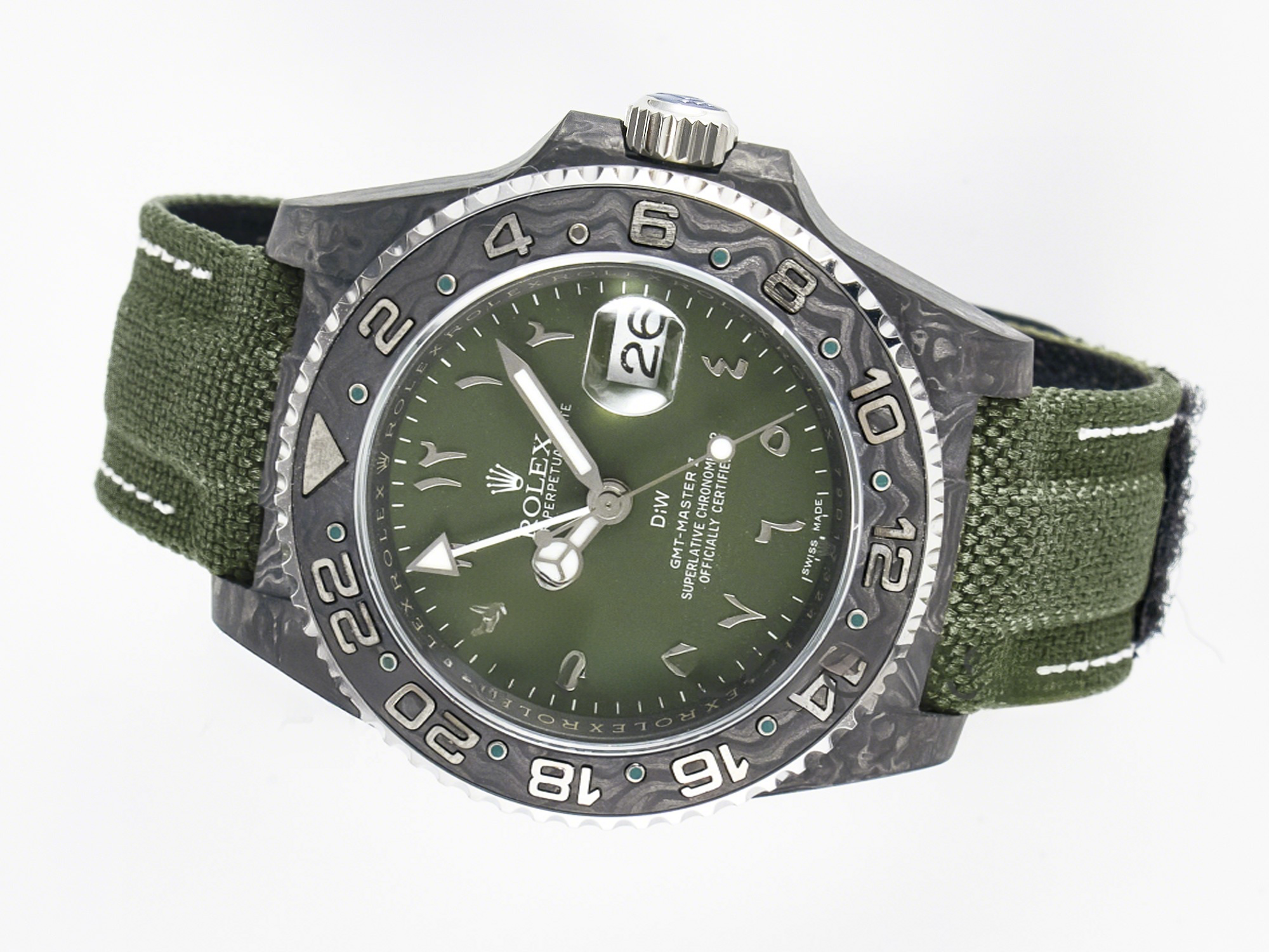 Rolex GMT Carbon DIWF Best Edition Green Arabic Dial on Green Nylon Strap SA3186 CHS-fasswatch