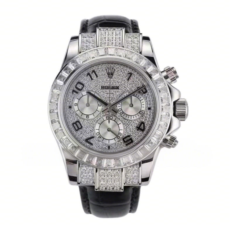 Rolex Daytona 116599 Diamond Paved Dial in White Gold on Black Leather Strap-fasswatch