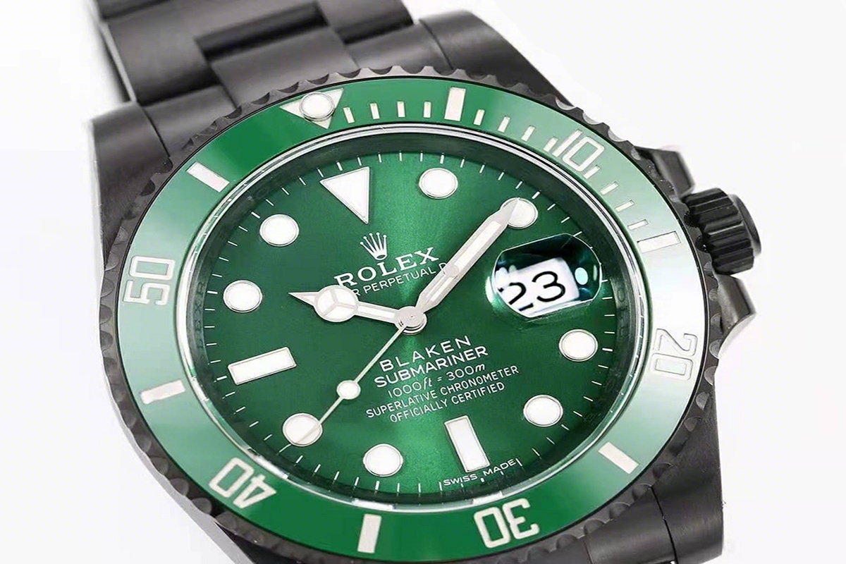 Rolex Blaken Submariner 116610 Green Dial in DLC-fasswatch