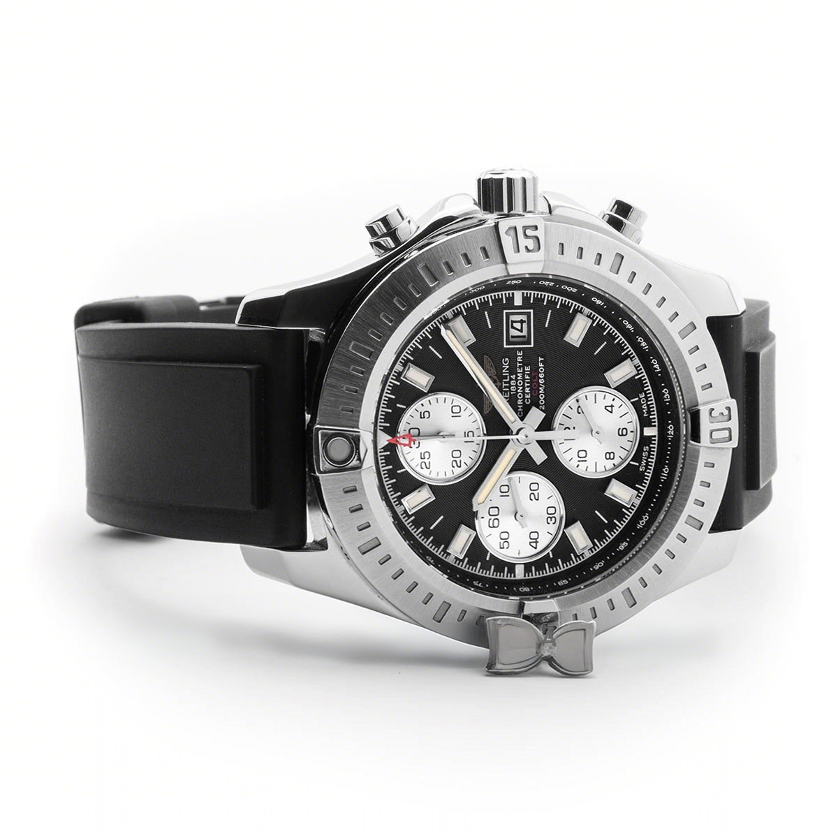 Breitling Colt Chronograph 44mm Black Dial in Steel on Black Rubber Strap-fasswatch