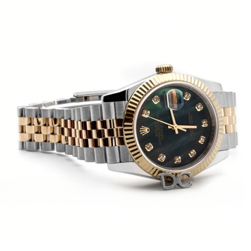 Rolex Datejust 36 126283RBR Grey MOP Dial in Yellow Gold and Steel with Diamond Markers-fasswatch