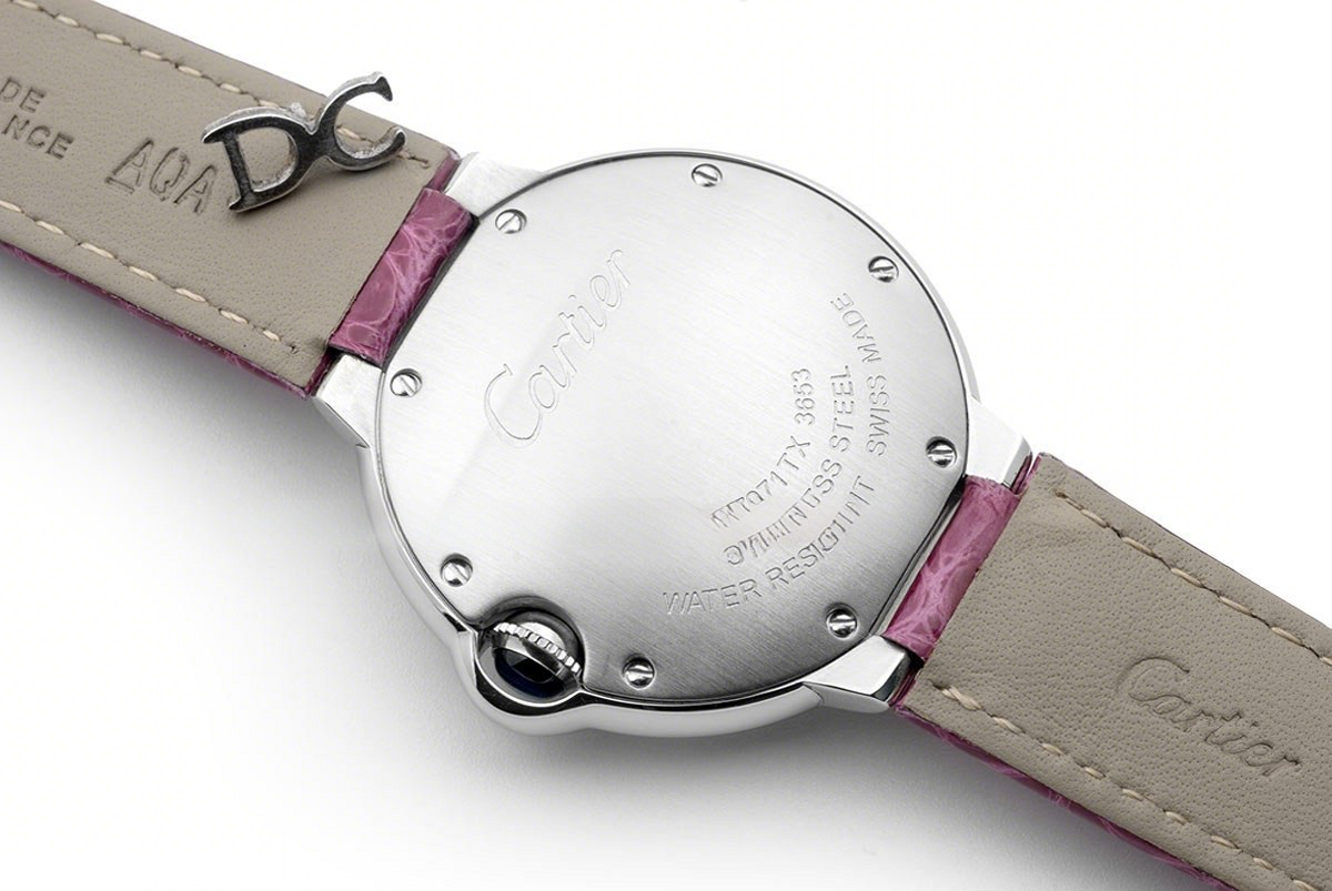 Cartier Ballon Bleu de Cartier 36mm White Dial in Steel on Dark Pink Leather Strap-fasswatch
