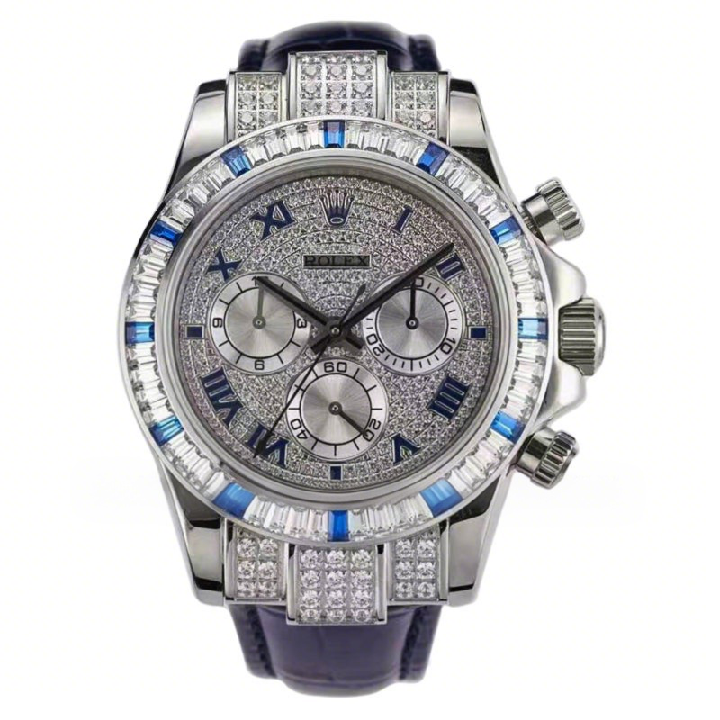 Rolex Daytona 11659912SA Diamond Paved Dial in White Gold with White and Blue Diamonds-fasswatch