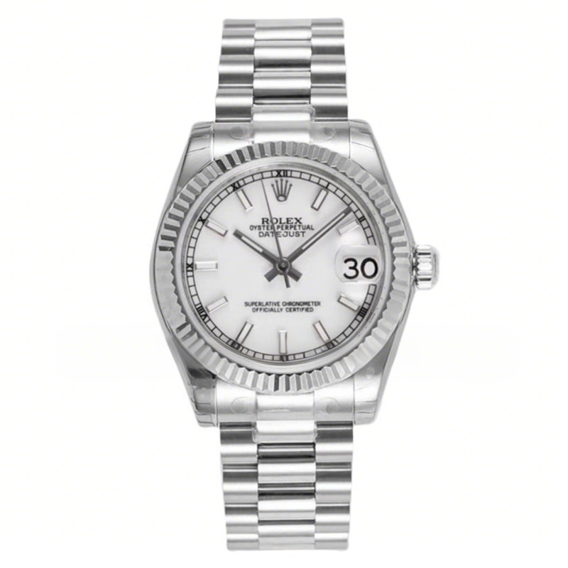 Rolex Datejust 31 White Dial Stick Markers in Steel on President Bracelet-fasswatch