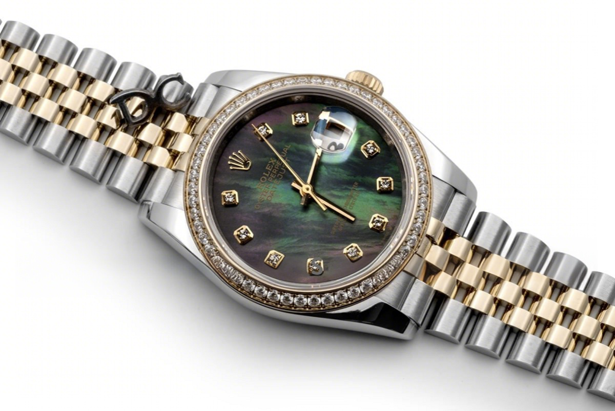 Rolex Datejust 36 126283RBR Grey MOP Dial in Yellow Gold and Steel with Diamond Set Bezel and Diamond Markers-fasswatch