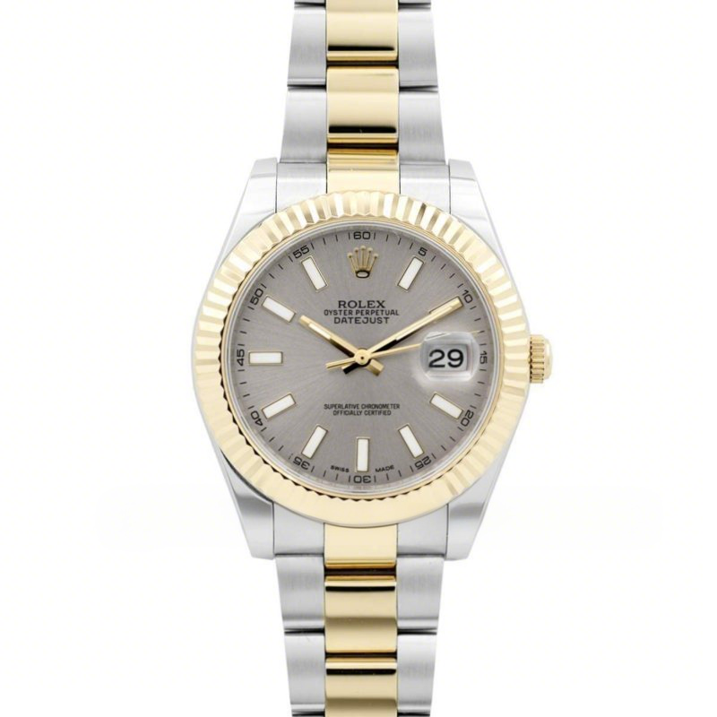 Rolex Datejust II 116333 Silver Dial in Gold/Steel with Stick Markers on Oyster Bracelet-fasswatch