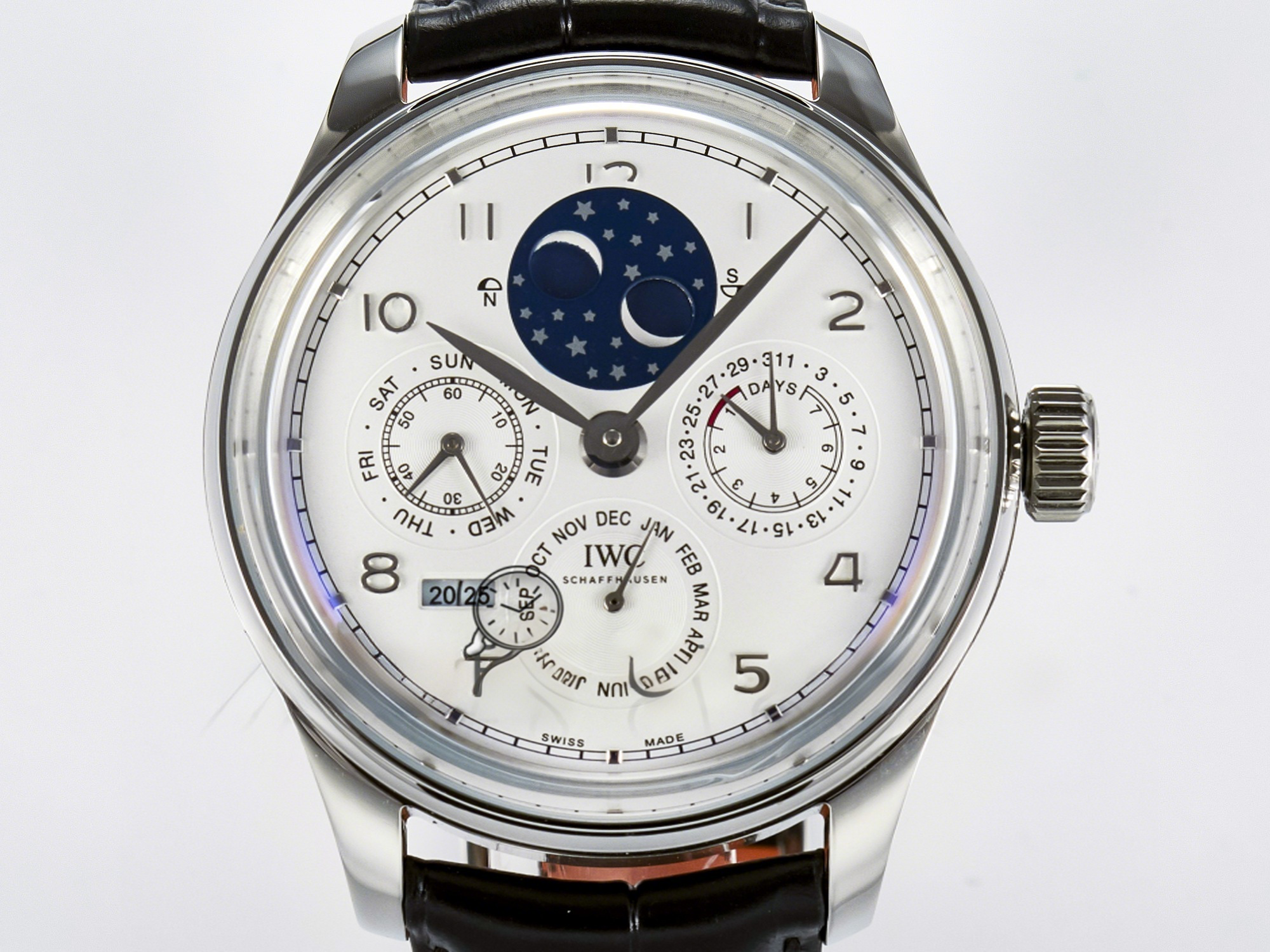 IWC IW5034 Portugieser Perpetual Calendar SS V9F 1:1 Best Edition White Dial on Black Leather Strap A52610-fasswatch