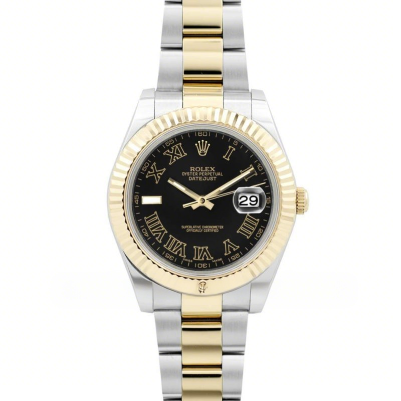 Rolex Datejust II 116333 Black Dial in Yellow Gold/Steel with Roman Markers-fasswatch