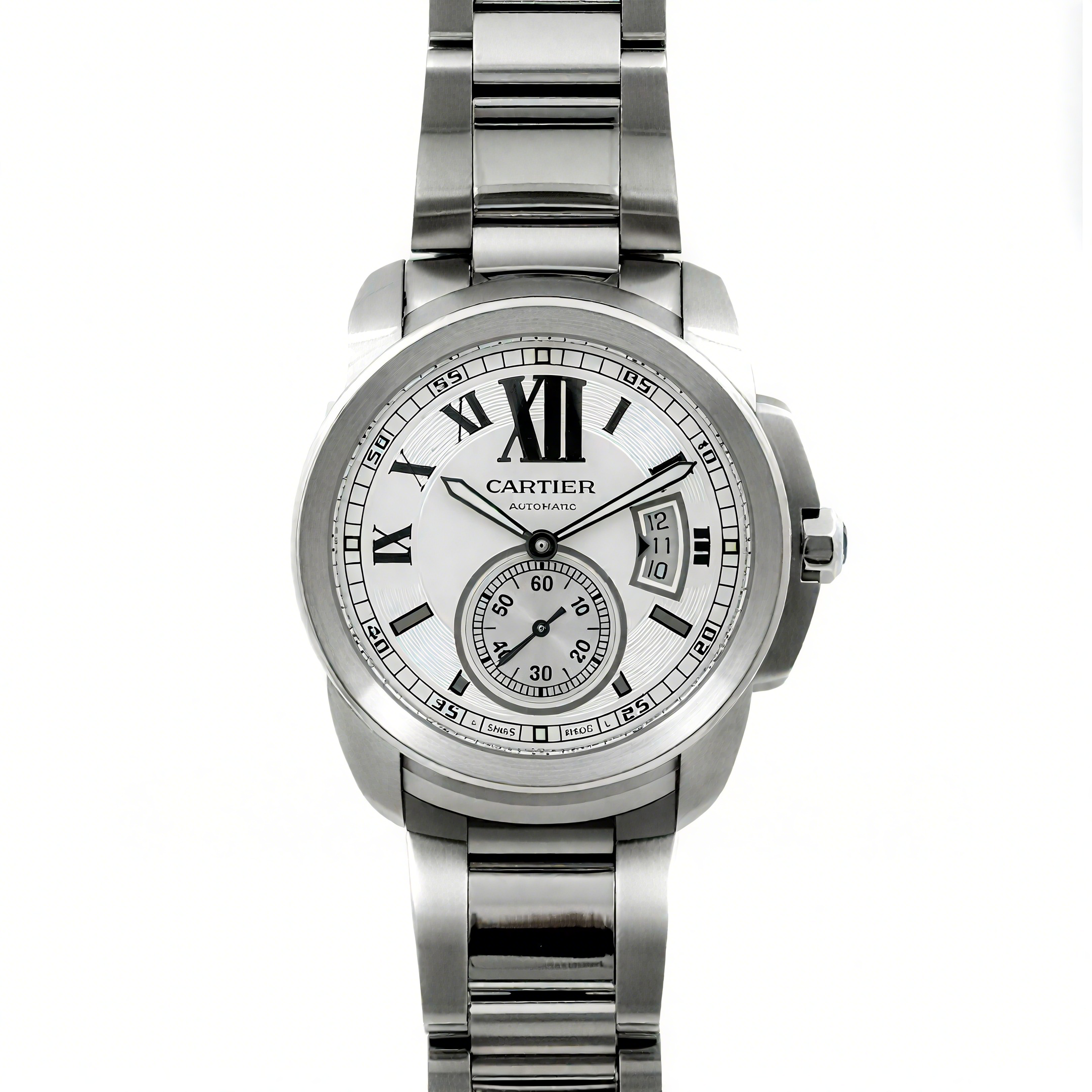 Calibre de Cartier White Dial on Steel Bracelet-fasswatch