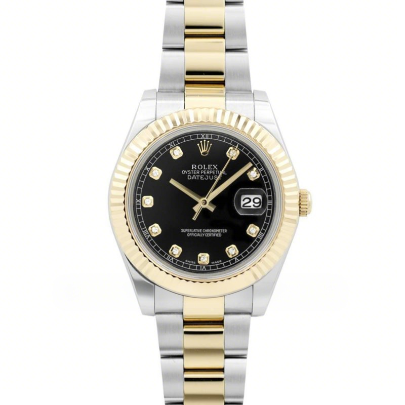Rolex Datejust II 116333 Black Dial in Yellow Gold/Steel with Diamond Markers-fasswatch