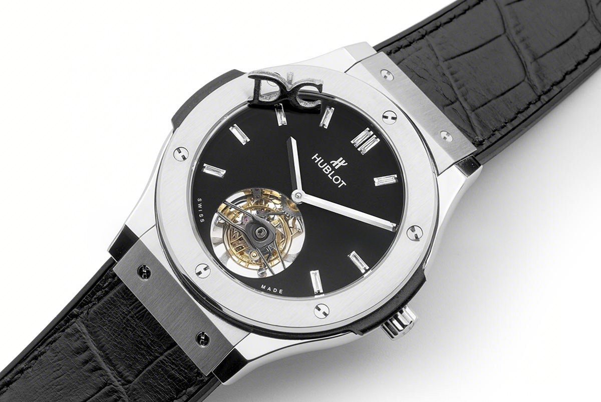 Hublot Classic Fusion Tourbillon 45mm Black Dial in Steel on Black Leather Strap-fasswatch