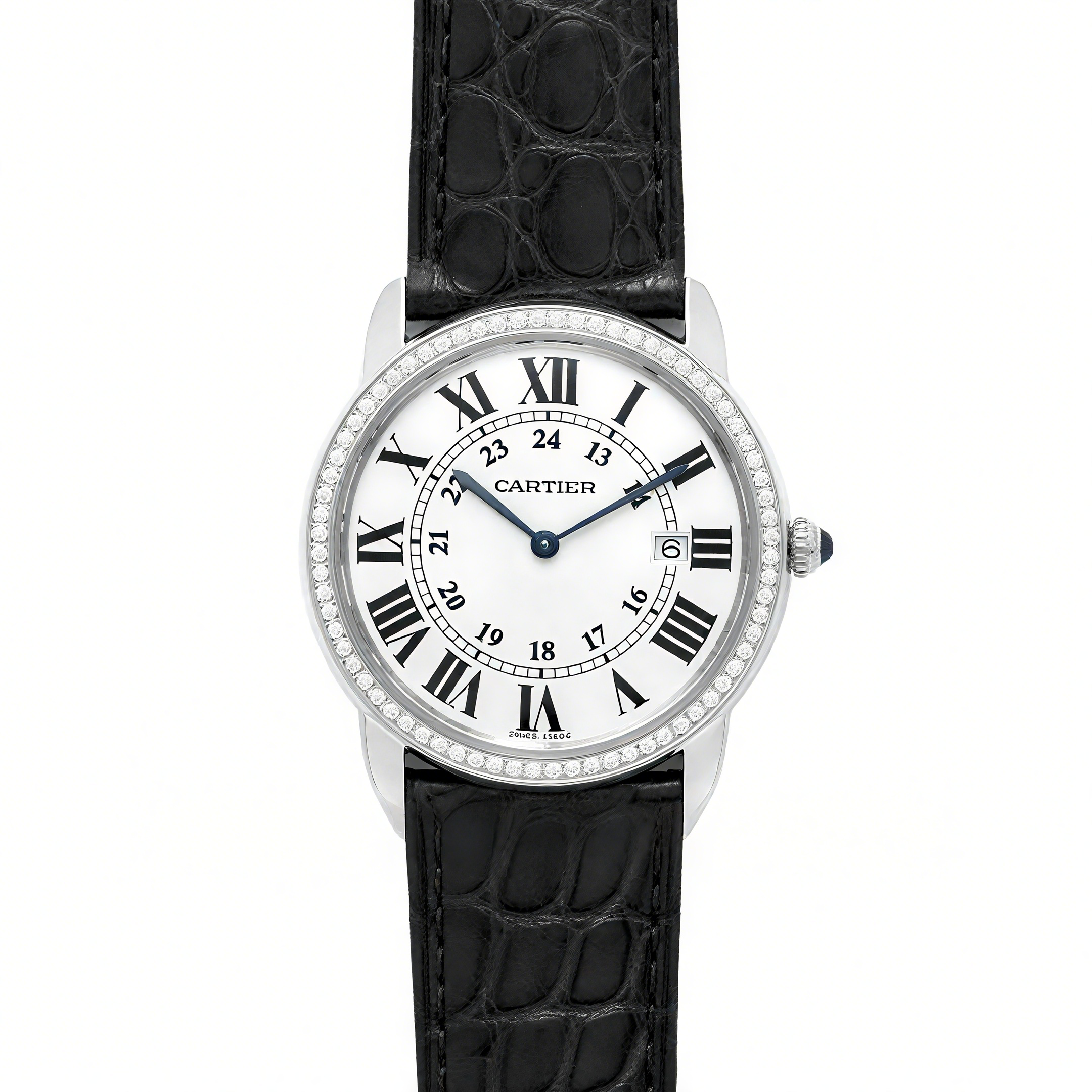 Cartier Ronde Louis Cartier Watch 36mm White Dial in White Gold on Black Alligator Leather Strap-fasswatch