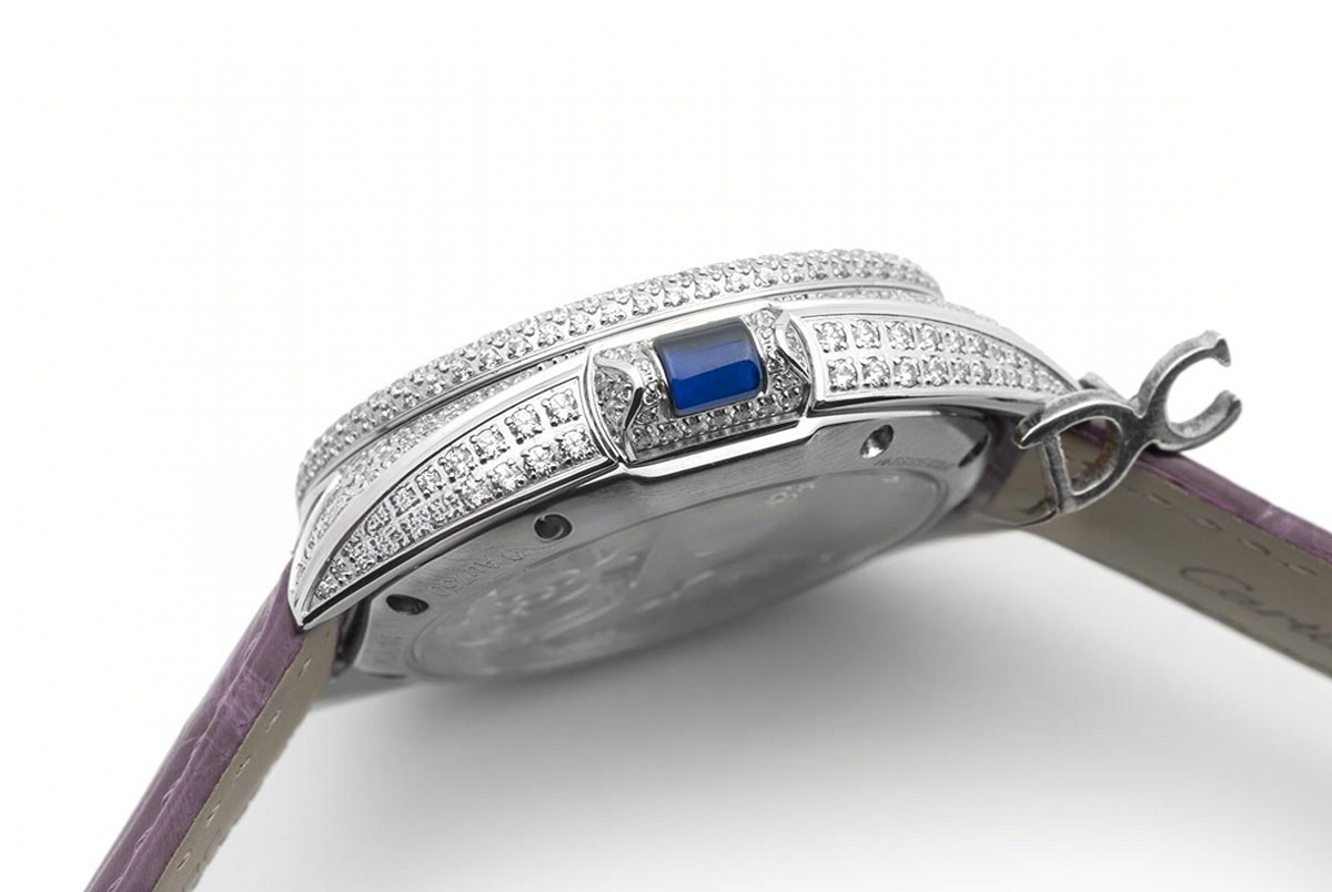 Cle de Cartier Tourbillon with Diamond Bezel in White Gold 35mm on Purple Leather Strap-fasswatch