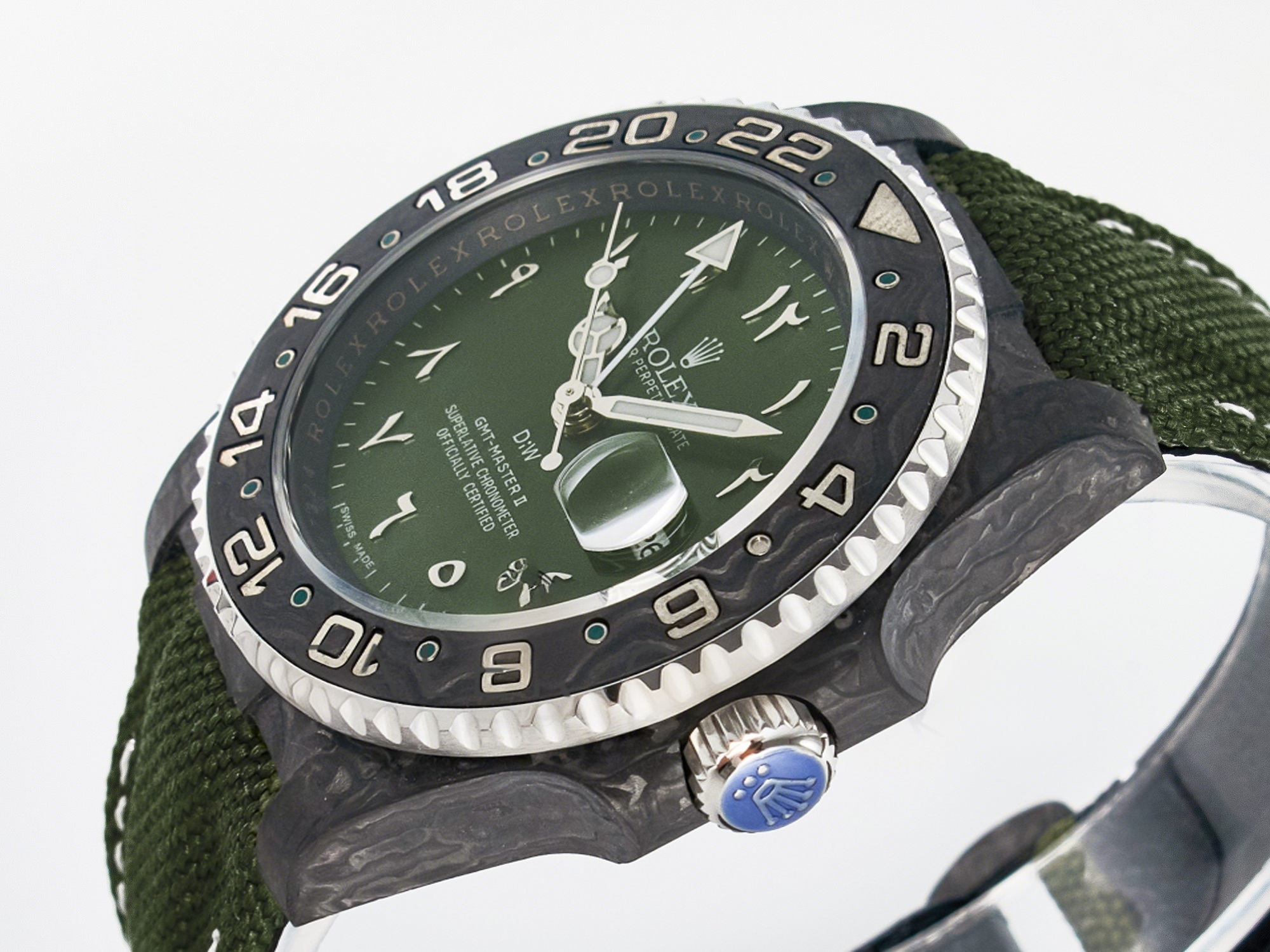 Rolex GMT Carbon DIWF Best Edition Green Arabic Dial on Green Nylon Strap SA3186 CHS-fasswatch