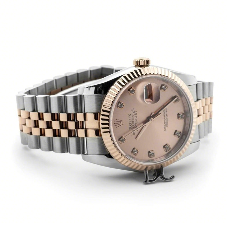 Rolex Datejust II 116333 Pink Dial in Rose Gold/Steel with Diamond Markers-fasswatch
