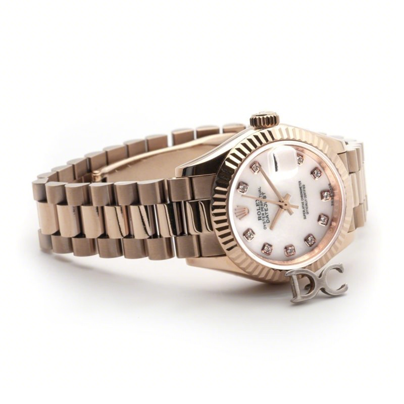 Rolex Ladies Datejust 279175 White Dial with Diamonds Markers in Rose Gold-fasswatch