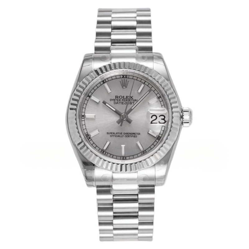 Rolex Datejust 31 Silver Dial Stick Markers in Steel on President Bracelet-fasswatch