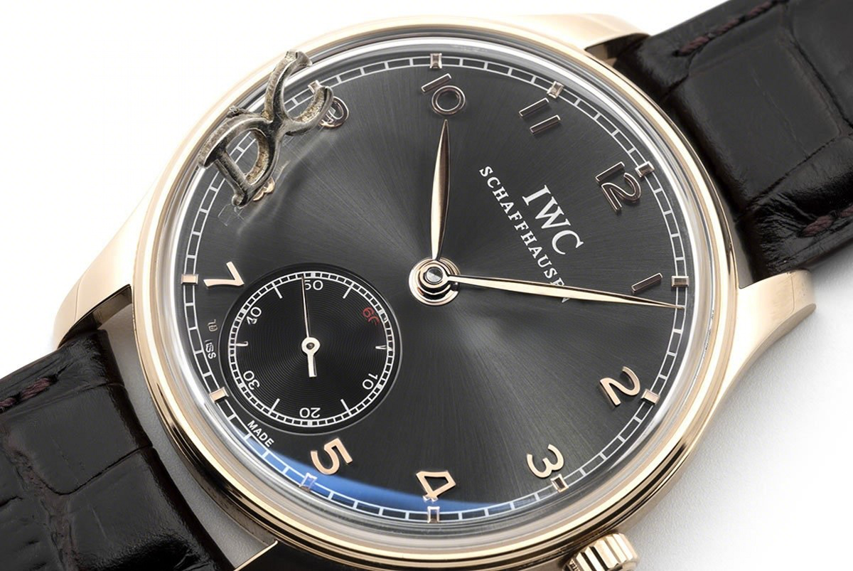 IWC Portuguese Hand Wound Eight Days IW545406 Black Dial in Rose Gold-fasswatch
