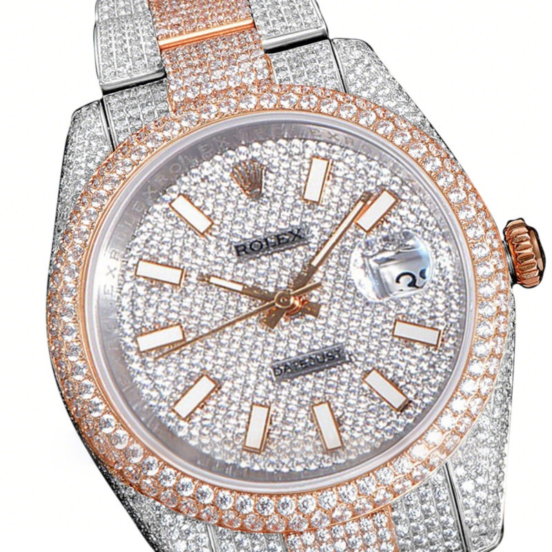 Rolex Datejust 41 126334 Diamond Paved Dial with Stick Markers in Rose Gold-fasswatch
