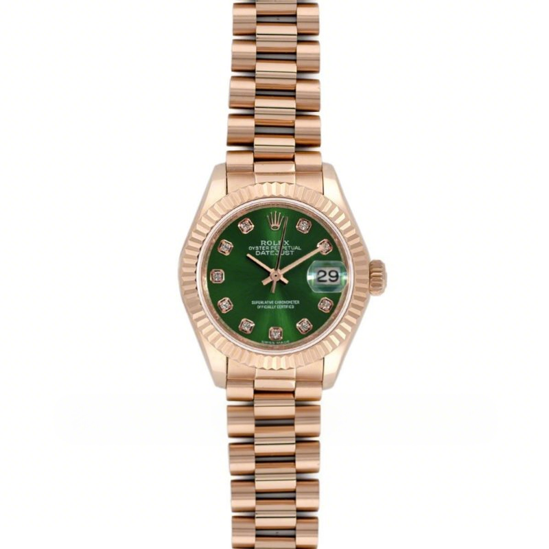 Rolex Ladies Datejust 279175 Olive Green Dial with Diamond Markers in Rose Gold-fasswatch