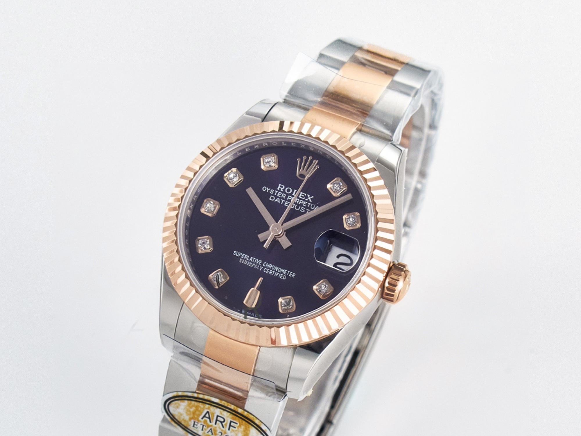 Rolex DateJust 31 278271 ARF 1:1 Best Edition 904L Steel Purple Diamonds Dial on SS/RG Oyster Bracelet ETA 2688-fasswatch