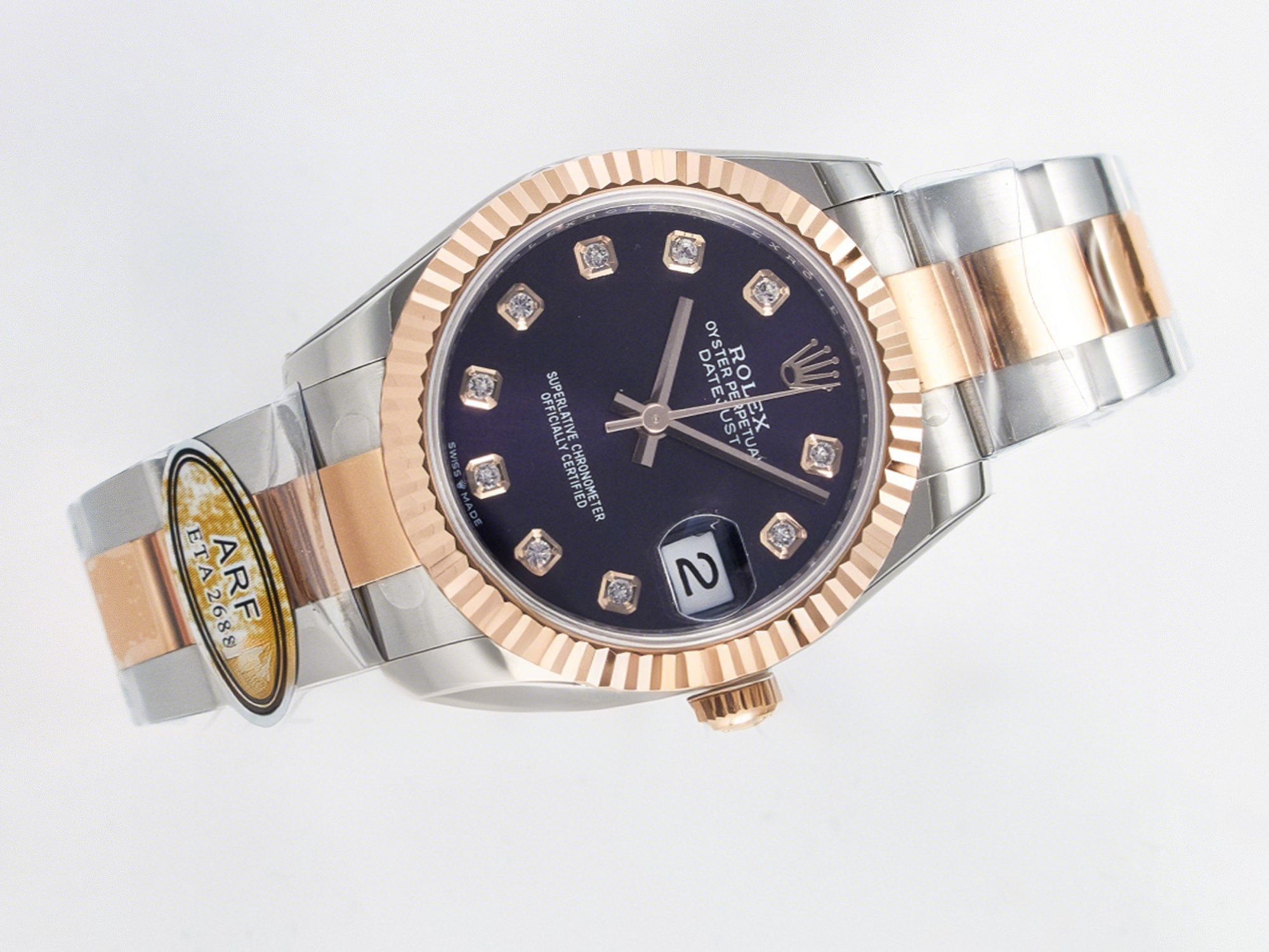 Rolex DateJust 31 278271 ARF 1:1 Best Edition 904L Steel Purple Diamonds Dial on SS/RG Oyster Bracelet ETA 2688-fasswatch