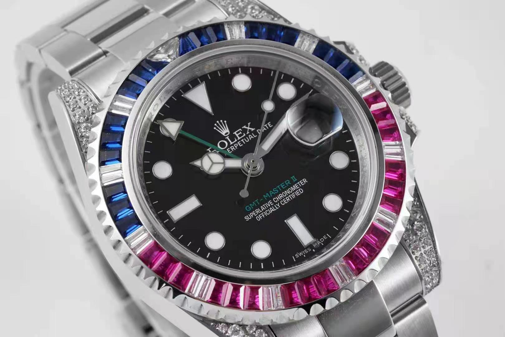 Rolex GMT Master II 126710 BLRO “Pepsi” with Paved Diamond Bezel-fasswatch