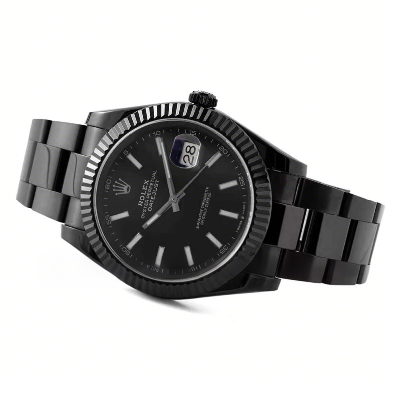 Rolex Datejust 41 Black Dial with Stick Markers in PVD Black-fasswatch