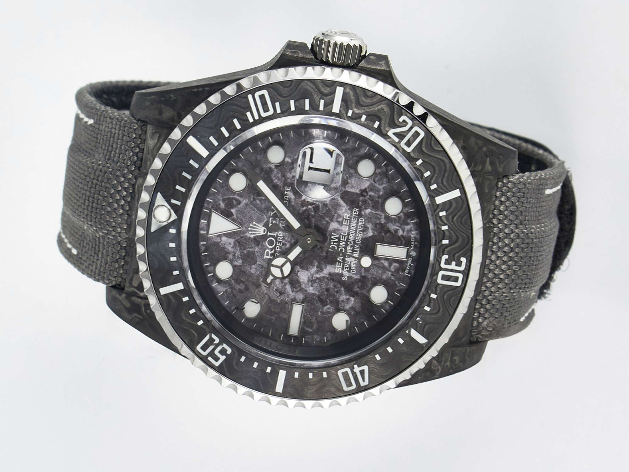 Rolex Sea Dweller 43mm Black Carbon DIWF Best Edition Gray Dial on Gray Nylon Strap A2824 V2-fasswatch
