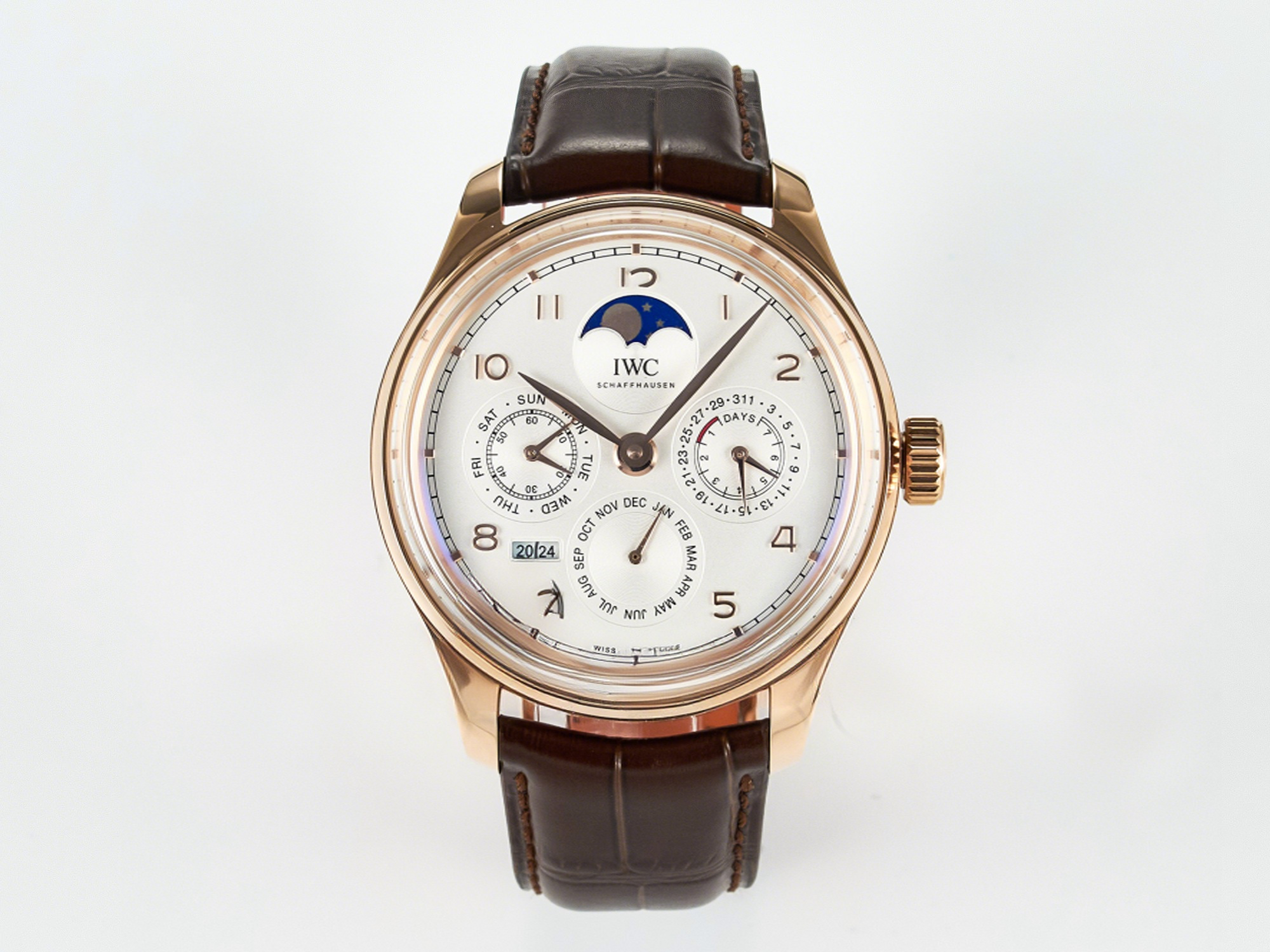 IWC IW5033 Portugieser Perpetual Calendar RG V9F 1:1 Best Edition White Dial on Brown Leather Strap A52610-fasswatch