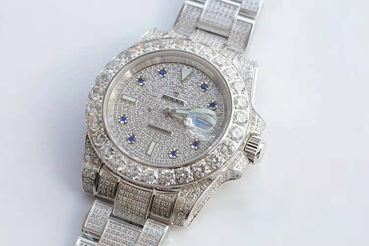 Rolex Submariner 116659 Full Diamond Paved Dial with Blue Diamonds in Steel-fasswatch
