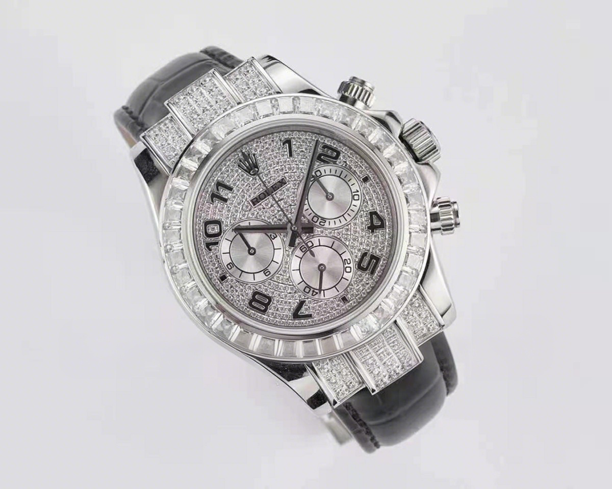 Rolex Daytona 116599 Diamond Paved Dial in White Gold on Black Leather Strap-fasswatch