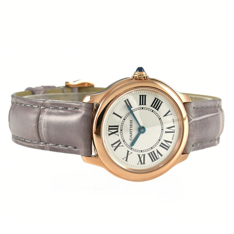 Cartier Ronde Must De Cartier 29mm White Dial in Rose Gold on Grey Leather Strap-fasswatch