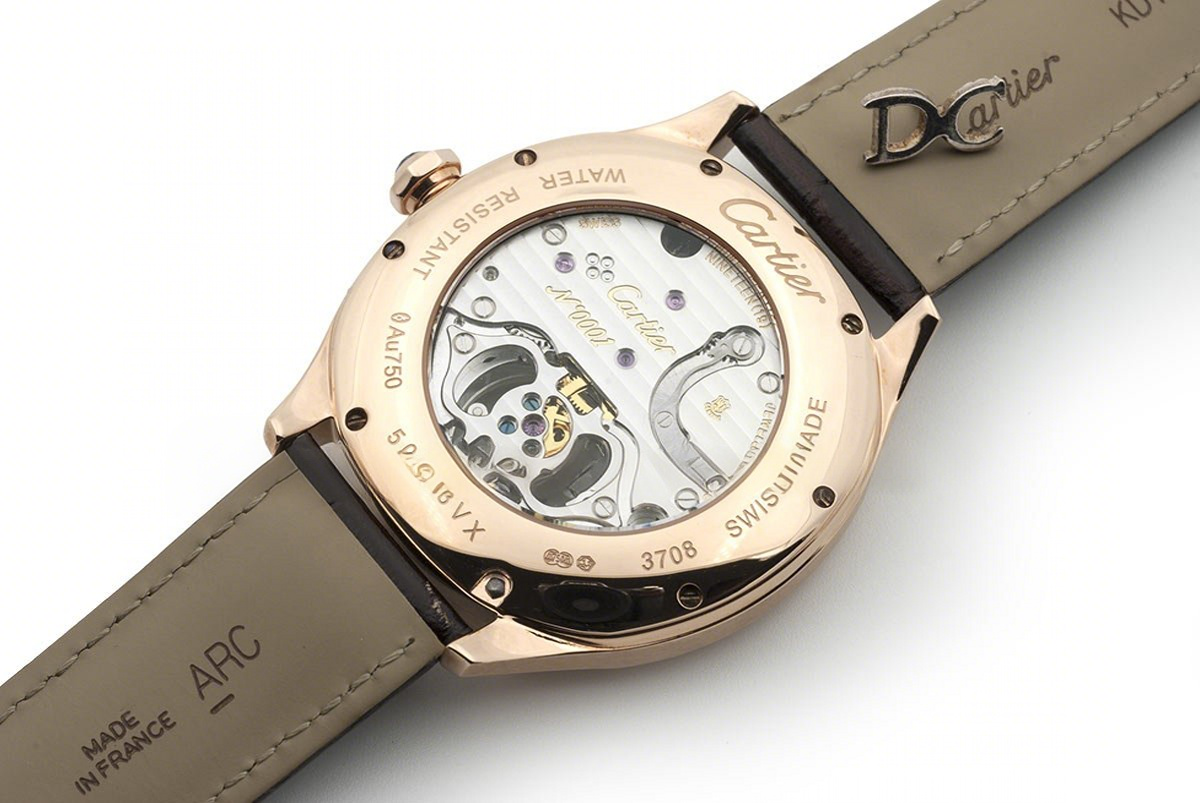 Cartier Drive de Cartier Tourbillon White Dial in Rose Gold on Black Leather Strap-fasswatch