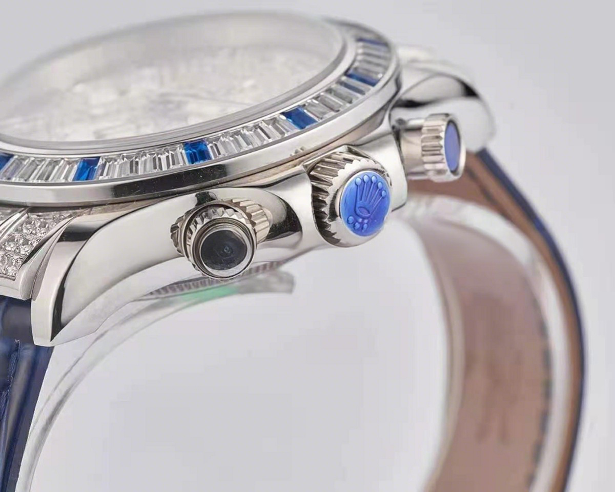 Rolex Daytona 11659912SA Diamond Paved Dial in White Gold with White and Blue Diamonds-fasswatch