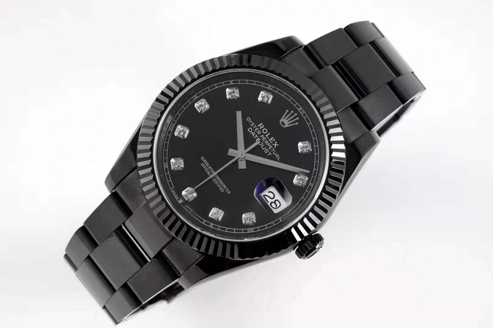 Rolex Datejust 41 Black Dial with Diamond Markers in PVD Black-fasswatch