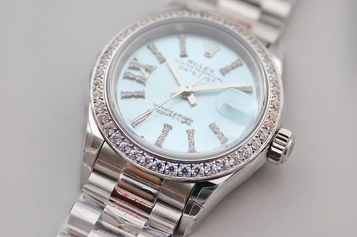 Rolex Datejust 28 278384 Ice Blue Dial Diamond Markers with Diamond Bezel in Steel-fasswatch