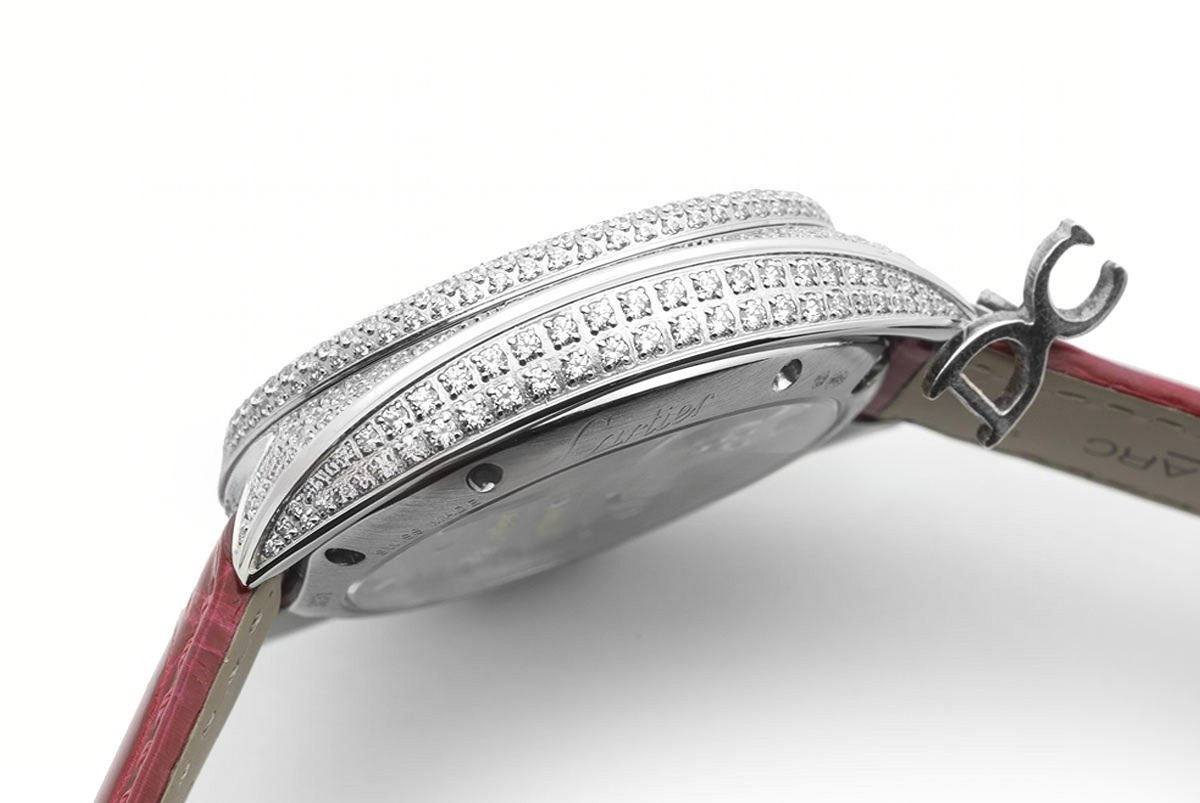 Cle de Cartier Tourbillon with Diamond Bezel in White Gold 35mm on Red Leather Strap-fasswatch