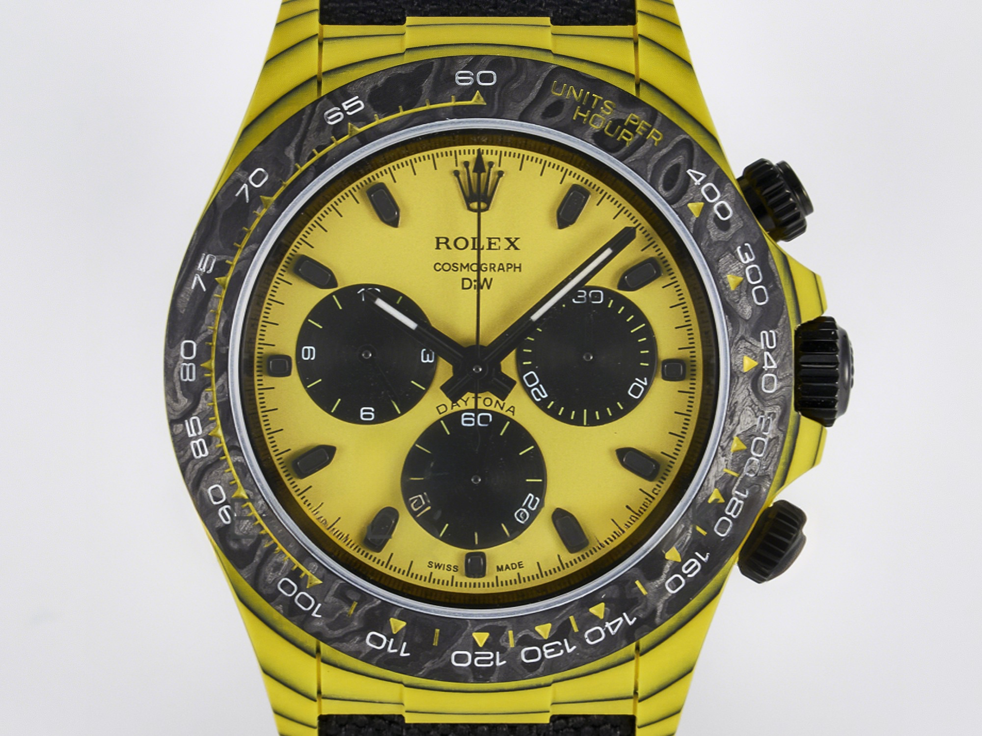 Rolex Daytona DIW Yellow Carbon Case DIWF Edition Black/White Dial on Black Nylon Strap A7750-fasswatch