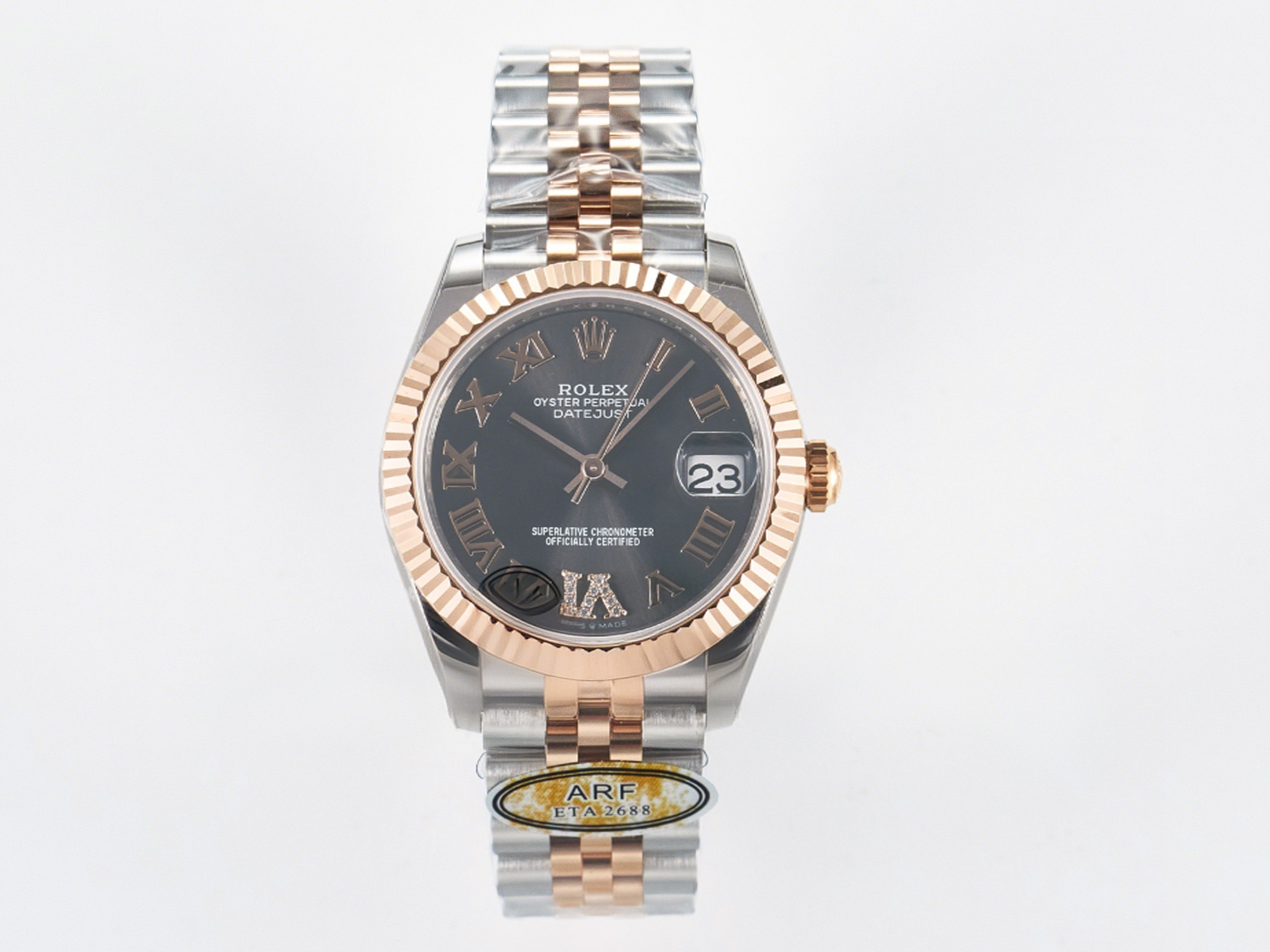 Rolex DateJust 31 278271 ARF 1:1 Best Edition 904L Steel Gray Roman Diamonds Dial on SS/RG Jubilee Bracelet ETA 2688-fasswatch