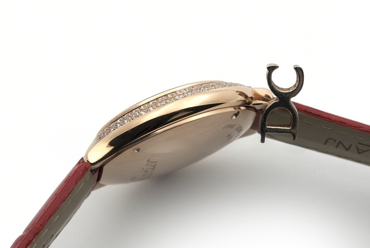 Ballon Bleu de Cartier 28mm White Dial in Gold with Diamonds on Red Leather Strap-fasswatch