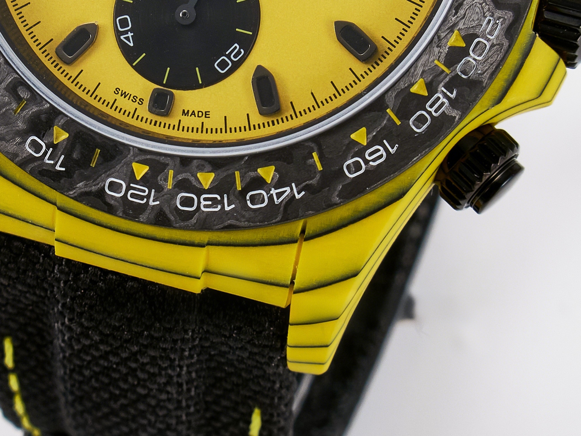 Rolex Daytona DIW Yellow Carbon Case DIWF Edition Black/White Dial on Black Nylon Strap A7750-fasswatch