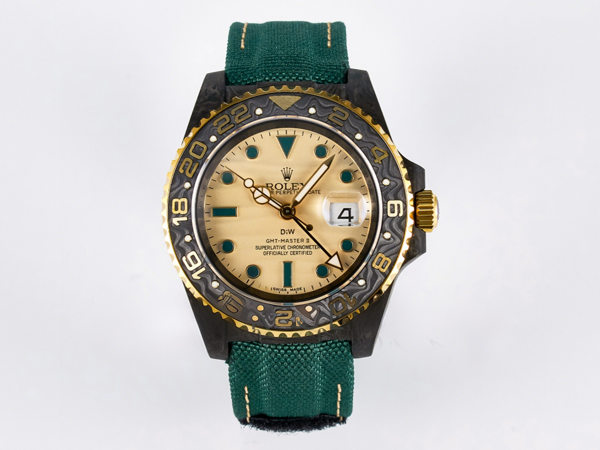 Rolex GMT Carbon DIWF Best Edition Yellow Dial on Green Nylon Strap SA3285 CHS V2-fasswatch