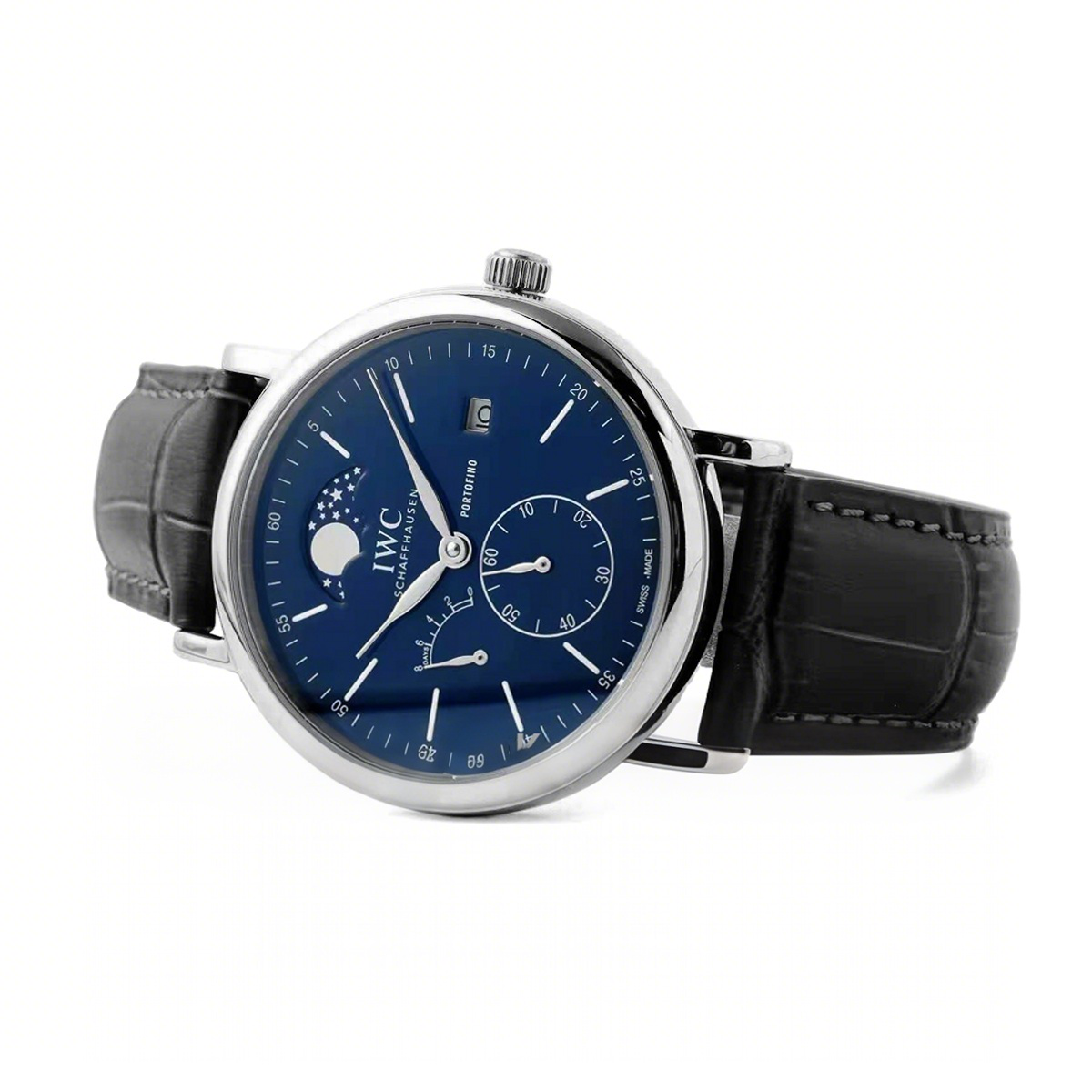 IWC Portofino Hand Wound Moon Phrase IW516405 Blue Dial in Steel-fasswatch